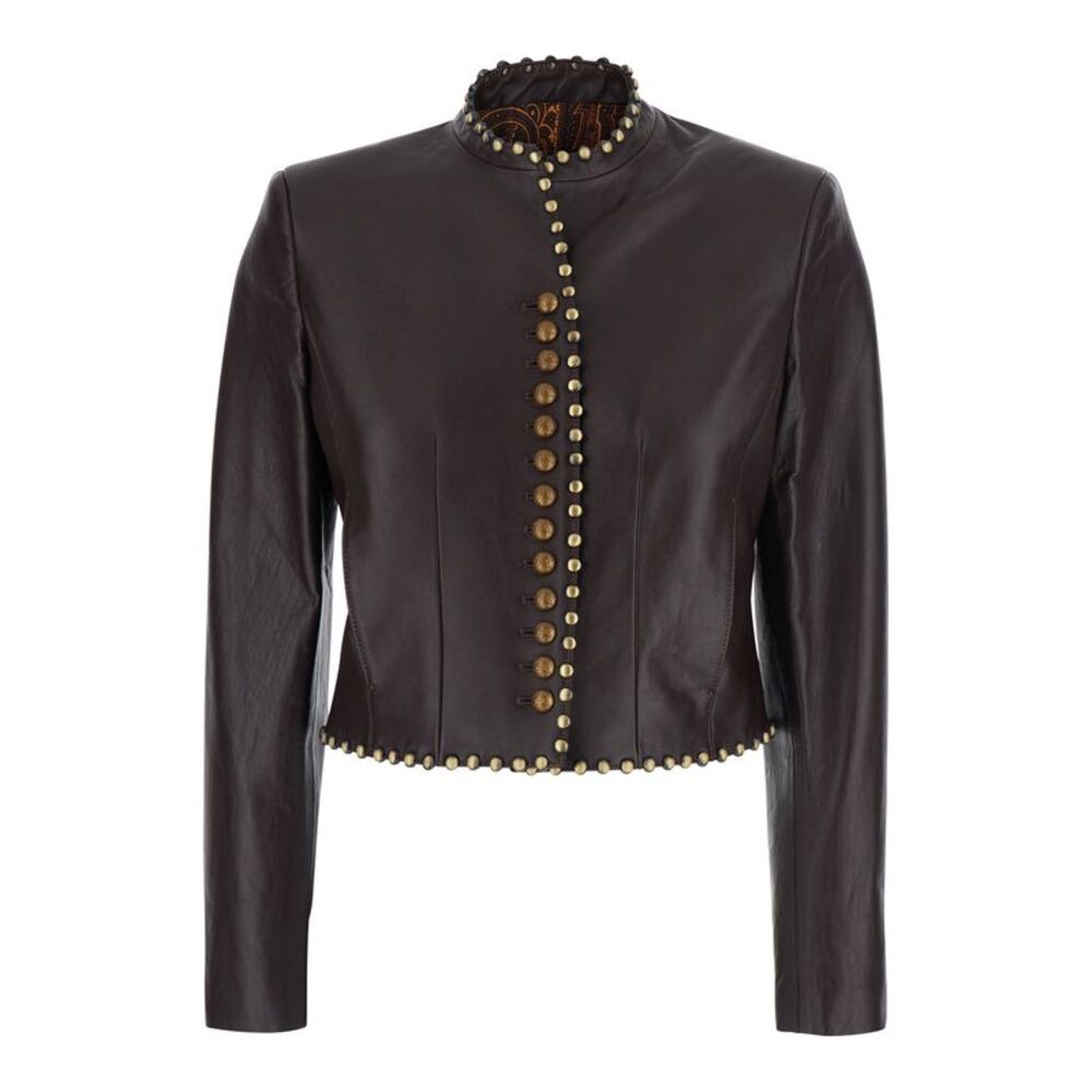 Etro Women Leather Jacket With Elegant Details And Soft Brown Lining For Men